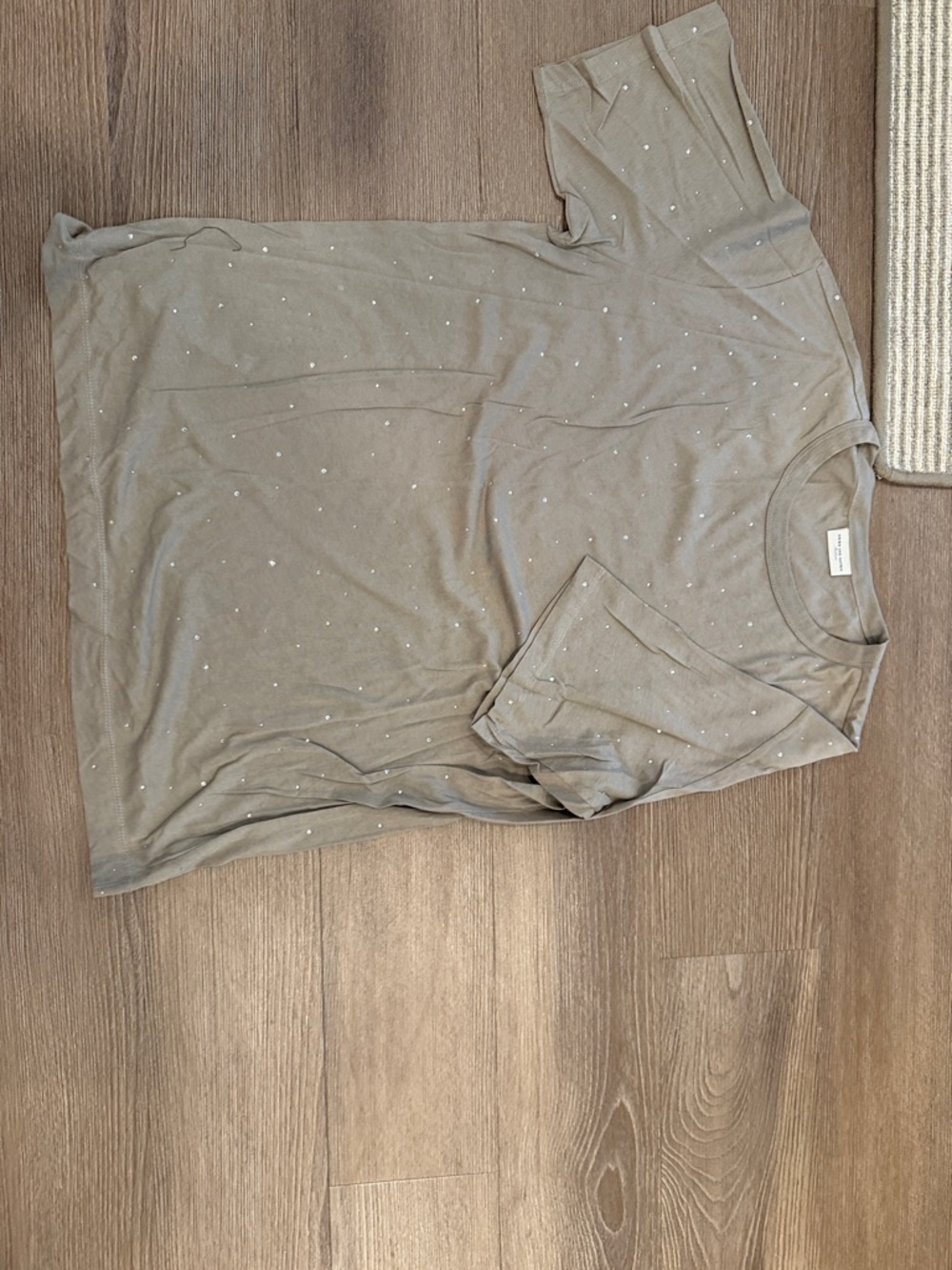Dries Van Noten Olive Green Short Sleeve Tee with Subtle Dot Print